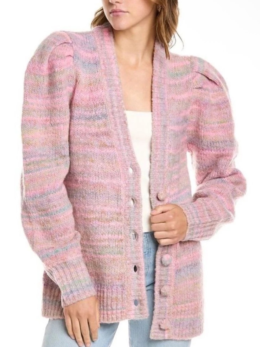 Loveshackfancy Soft Pastel Striped V-Neck Women’s Cardigan Sweater Large